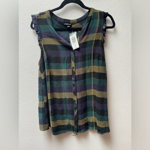 Torrid Dark Plaid Sleeveless Tie-Front Women's Tunic Top - Size 00